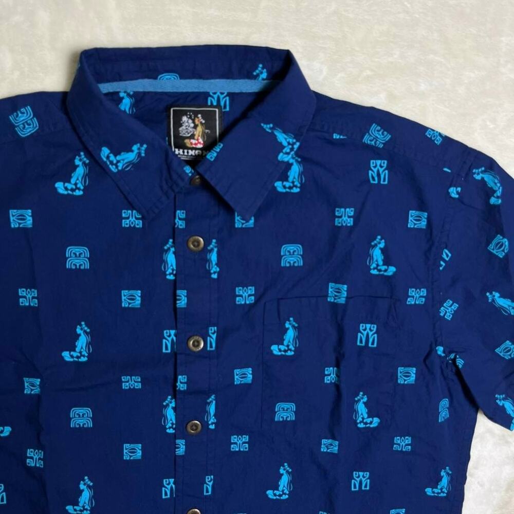 Hinano Tahiti Hawaiian Shirt Men's Small Blue on Blue Fiji Te Fiti Polynesian